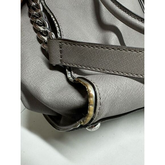 MICHAEL KORS HAMILTON LARGE PEARL GRAY LEATHER SILVER LOCK NS TOTE BAG SEE NOTES - Picture 13 of 15